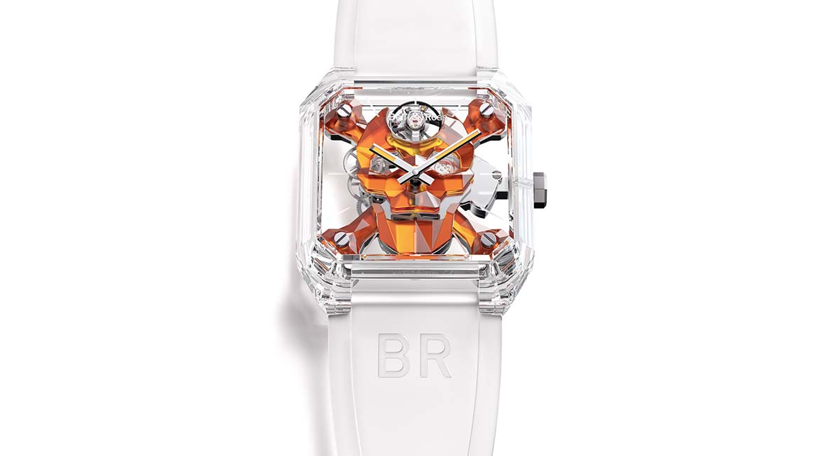 Um relógio Solidário – BR 01 CYBER SKULL SAPPHIRE ONLY WATCH 21